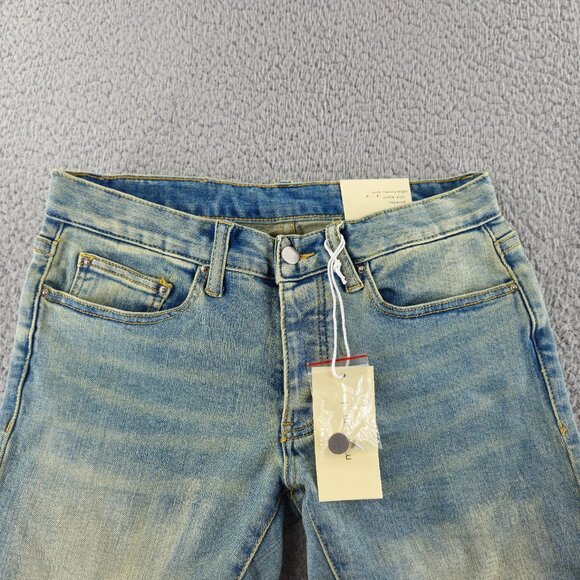 mnml M5 Stretch Denim Jeans Mens 28 Blue Ankle Zip Tapered Skinny Distressed - Picture 2 of 15